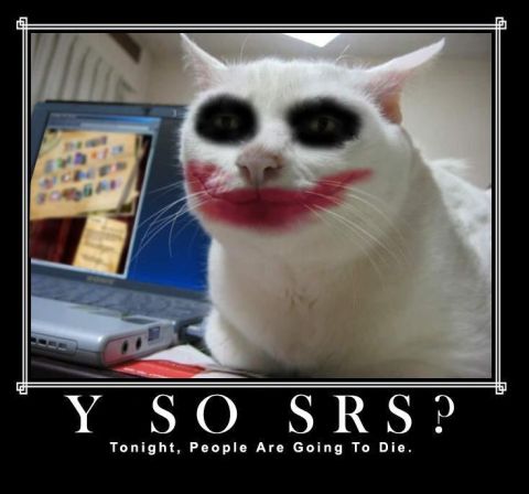 1988 Mercury Grand Marquis - A cat dressed as a clown with the text 'Y SO SRS?' and 'Tonight, People Are Going To Die.'