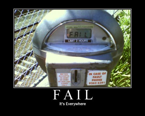 1988 Mercury Grand Marquis - A parking meter displays 'FAIL' and 'LIMIT 2 HOURS', indicating a malfunction.