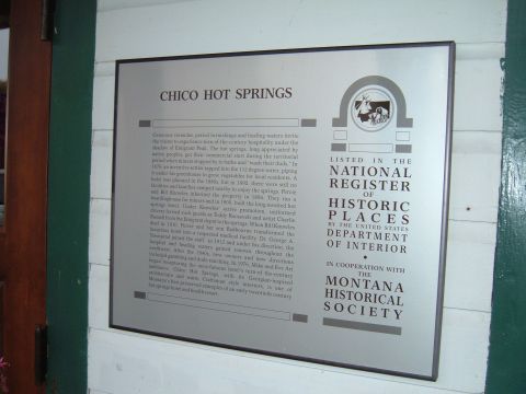 1998 BMW R1100GS ABS - A historical marker details the history of Chico Hot Springs and its listing on the National Register of Historic Places.