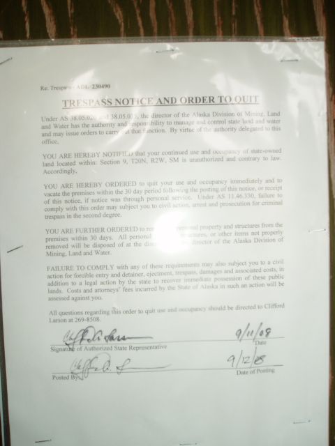 2000 Ford E350 - A document titled TRESPASS NOTICE AND ORDER TO QUIT is shown with official signatures and dates.