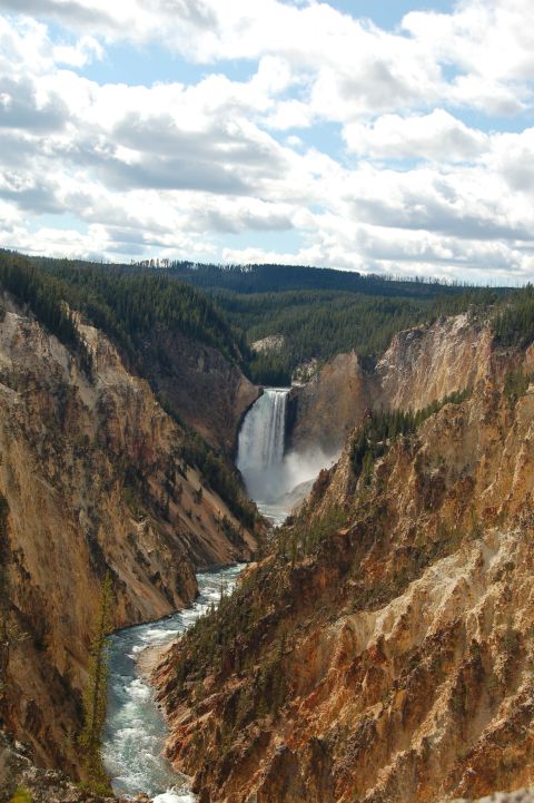 1998 BMW R1100GS ABS - Grand Canyon of the Yellowstone features a powerful waterfall and a winding river below.