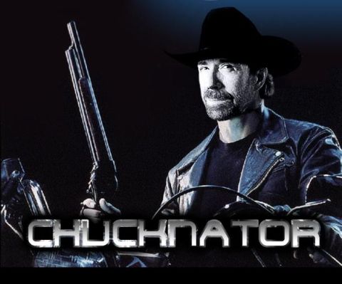 2000 Mercury Grand Marquis - Chuck Norris is depicted holding a shotgun, with the text CHUCKANATOR prominently displayed.
