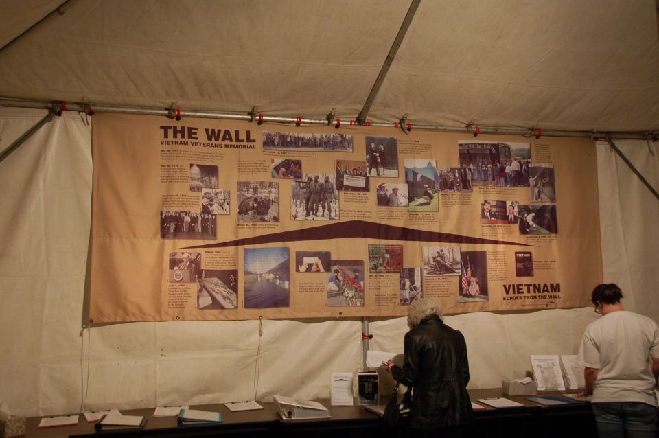 Display about Vietnam Veterans Memorial with photos and text