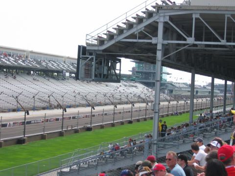 1985 Ford LTD Crown Victoria - Photograph of a racetrack grandstand structure; not a technical document.