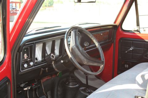 1979 Ford F-150 - Interior view of a 1979 Ford F-150 truck, highlighting the dashboard and steering wheel.