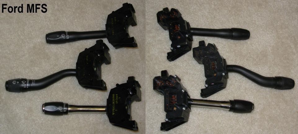Ford multifunction switch steering column stalks shown front and back
