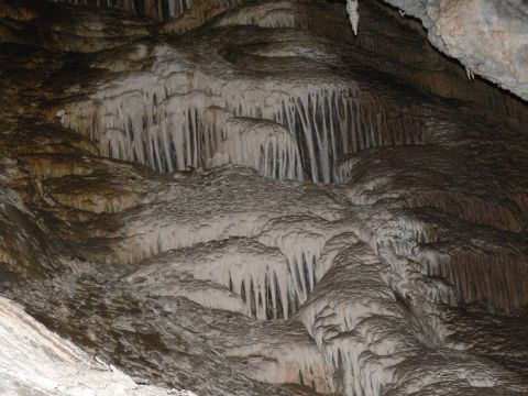 2006 Ford E350 - The image shows various cave formations, including stalactites and flowstone, illuminated in a dimly lit cavern.
