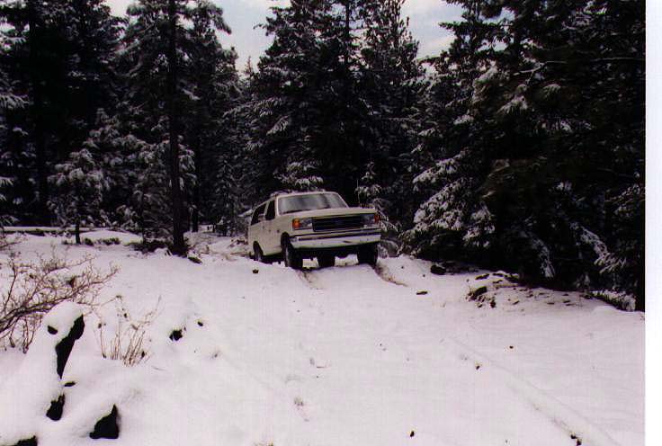 Same spot as previous picture. All the tree trunks and sharp, loose rocks don't look so bad under a blanket of snow.