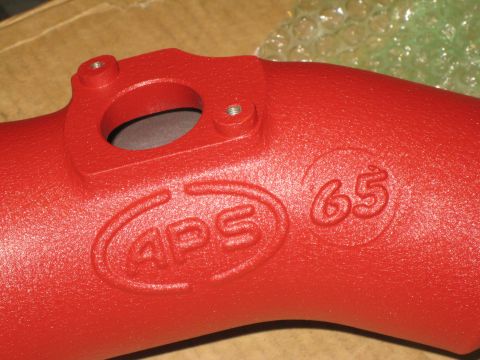 2007 Subaru Impreza - Close-up of a red intake pipe showing the APS logo and a '65' marking.