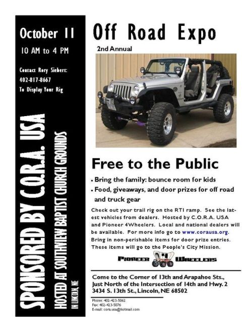 1987 Ford Bronco - This flyer advertises an Off Road Expo a lifted Jeep Wrangler.