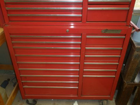 2007 Ford Bronco - A red tool chest with multiple drawers and a visible Cornwell brand emblem.
