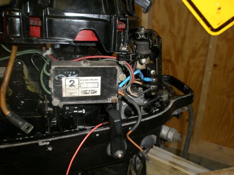 2007 Ford Bronco - Electrical control box and wiring on an outboard motor.
