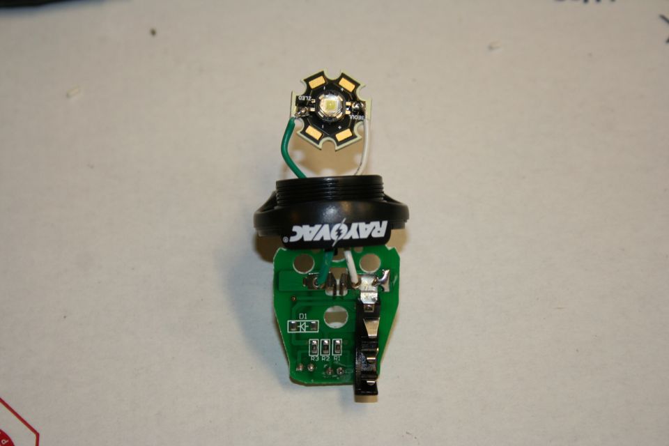 LED light assembly with Rayovac branding on circuit board