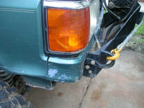 1990 Ford Bronco - Rear view of a 1990 Ford Bronco, an aftermarket bumper and tow shackle.