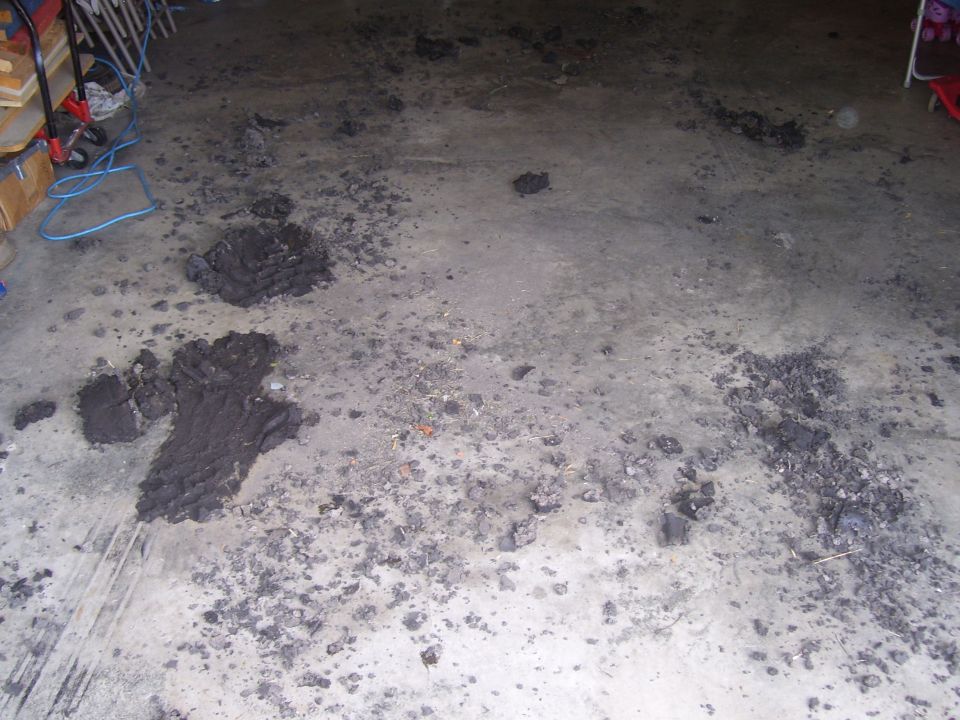 Garage floor after parking inside the night after the mud drags