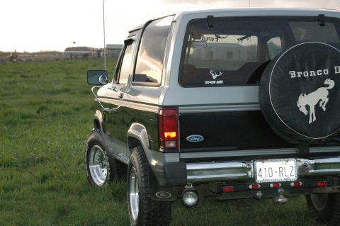 1984 Ford Bronco II - Rear view of a 1984 Ford Bronco II with a spare tire cover and a two-tone paint scheme.