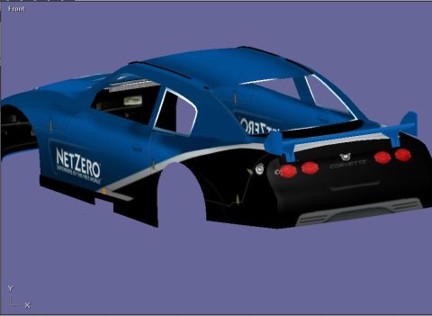2004 Jeep Wrangler - This is a 3D render of a Corvette race car body with a blue and black paint scheme.