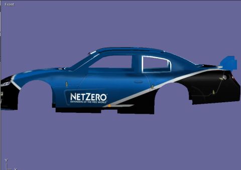 2004 Jeep Wrangler - A digital rendering of a car body with racing livery is displayed against a solid purple background.
