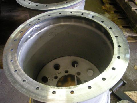 1979 Ford Bronco - A close-up view of a heavy-duty wheel rim, likely for a truck or industrial vehicle.