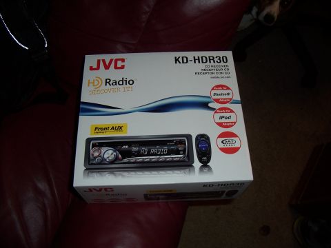 2003 Ford Ranger - The box for a JVC KD-HDR30 CD receiver is shown, highlighting its HD Radio and connectivity features.