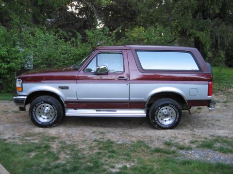1996 Ford Bronco - This 1996 Ford Bronco is shown in a side profile, a two-tone maroon and silver paint scheme.