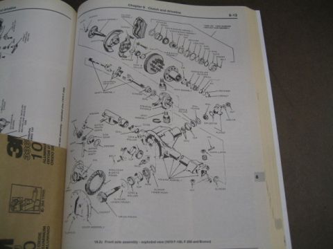 1996 Ford Bronco - Diagram shows the exploded view of the front axle assembly, detailing components for 1979 F-150, F-250, and Bronco models.