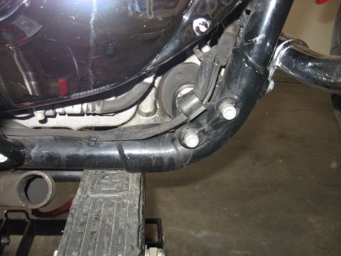 2004 Harley-Davidson Sportster Custom - Close-up view of a motorcycle's engine and frame components, showing wiring and mechanical parts.