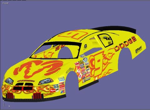 2004 Jeep Wrangler - This is a digital rendering of a yellow race car flame graphics, sponsor decals, and the number 9.
