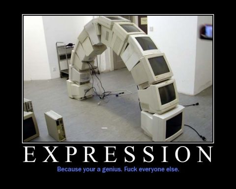 1973 Ford Ranchero - An artistic arrangement of old computer monitors forms an archway, with text below reading 'EXPRESSION'.