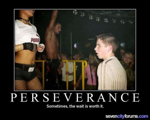 1973 Ford Ranchero - Demotivational poster with text 'PERSEVERANCE' and 'Sometimes, the wait is worth it.'