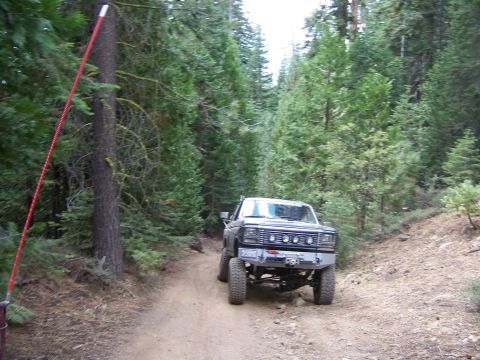 1991 Ford Bronco - Ford Bronco driving on a forest road, equipped with a winch and aftermarket bumper.