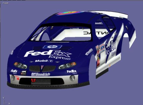 2004 Jeep Wrangler - This digital rendering displays a race car adorned with FedEx Express branding and various sponsor decals.