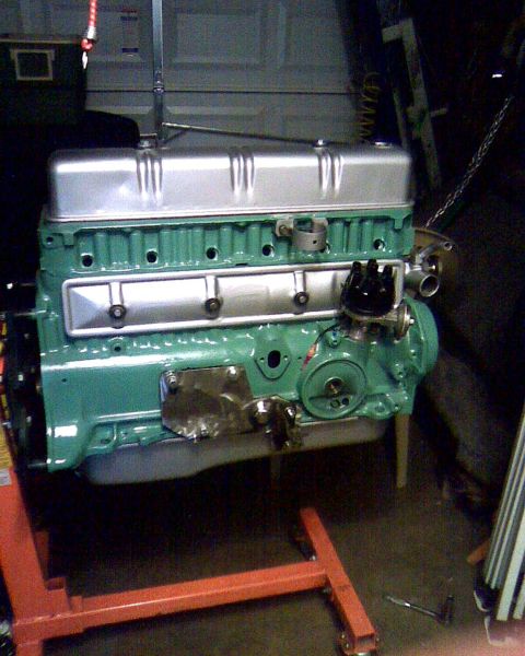 1953 Ford Mainline - A recently rebuilt engine is mounted on an engine stand, ready for installation.