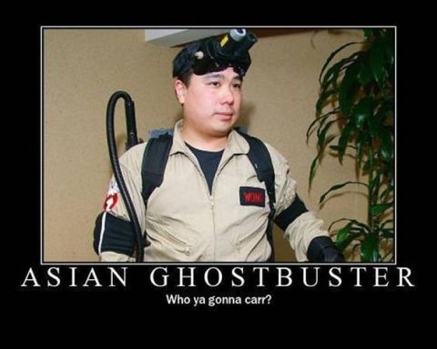 1996 Ford Bronco - Asian Ghostbuster costume with a humorous caption.