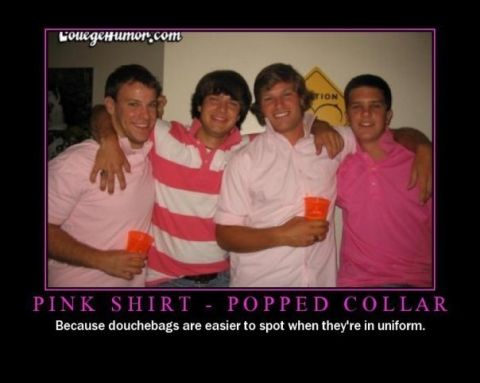 1996 Ford Bronco - A humorous meme about "douchebags" in uniform, four men in pink shirts.
