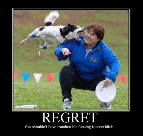1996 Ford Bronco - A woman and a dog are on a grassy field, with text overlay indicating regret.