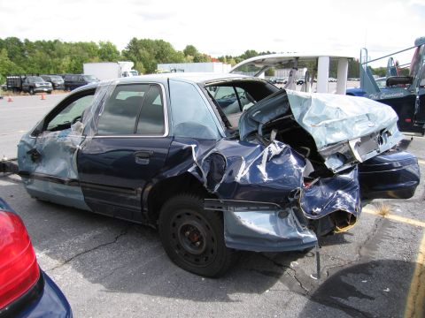 1991 Ford LTD Crown Victoria - This 1991 Ford Crown Victoria LTD shows extensive damage to its rear end.