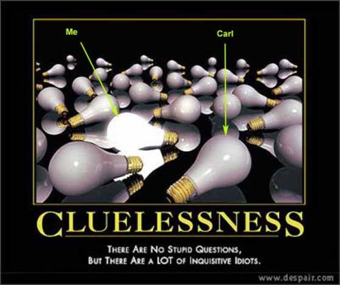 1971 Ford Ranchero - A motivational poster about cluelessness, many light bulbs and text.