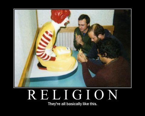 1971 Ford Ranchero - A humorous take on religion, depicting men in prayer before a Ronald McDonald statue.