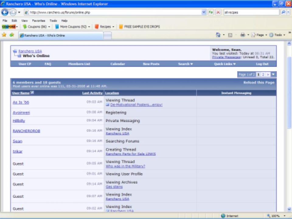 Screenshot of Ranchero USA website's 'Who's Online' page