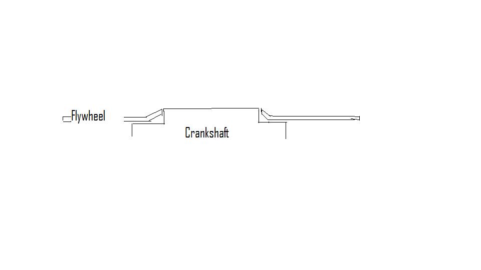 Simple labeled line schematic identifying a flywheel and crankshaft
