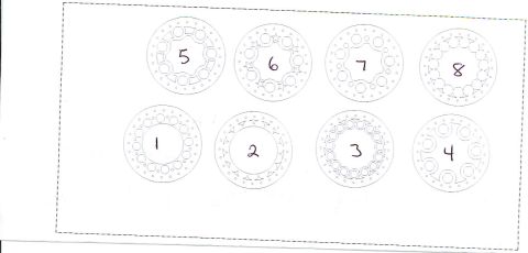 1992 Ford Mustang - Faint pencil line drawing comparing eight numbered wheel or rim hole-pattern designs.