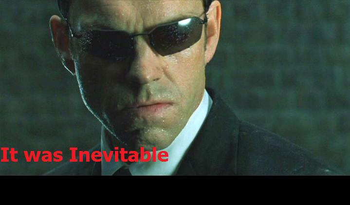 Man wearing sunglasses, sweating, with red text 'It was Inevitable' overlay