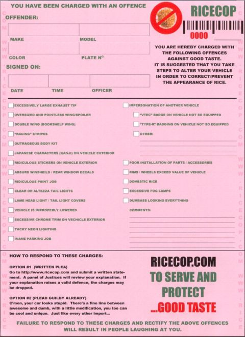 2001 Ford Mustang - This document details various vehicle modifications that can lead to an offense charge.