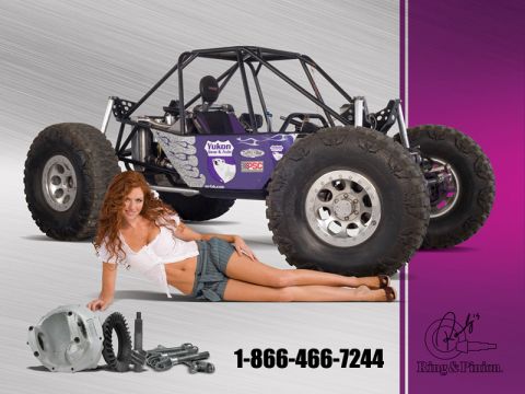 1992 Ford Bronco - A custom off-road buggy is presented with a woman and various automotive components.
