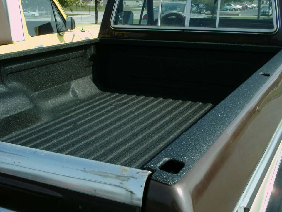 Spray-on bedliner in a pickup truck bed