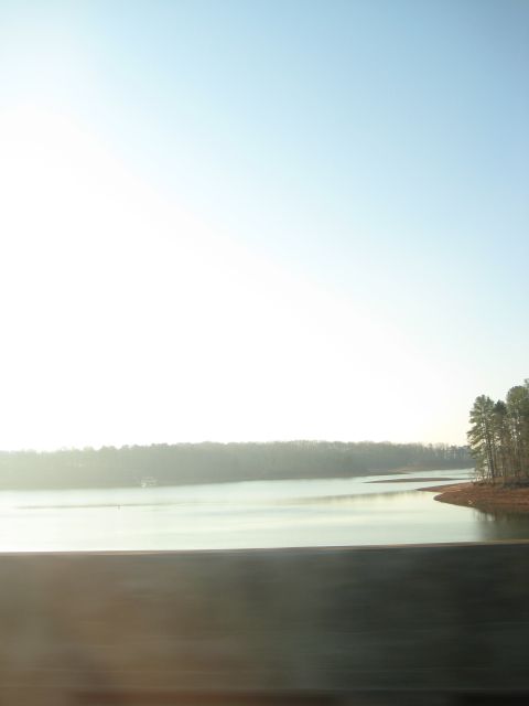 2001 Ford Crown Victoria - A wide shot of a calm lake surrounded by trees under a clear sky.