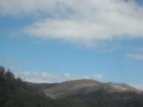 2001 Ford Crown Victoria - Hilly landscape with bare trees under a blue sky with scattered clouds. "SUPERMOTORS www.supermotors.net" logo in lower right.