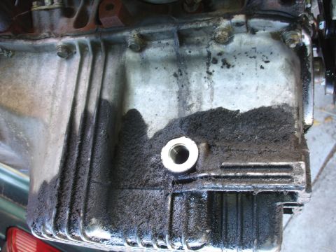 1993 Ford Taurus - The engine oil pan shows significant sludge accumulation, obscuring details and indicating potential maintenance issues.