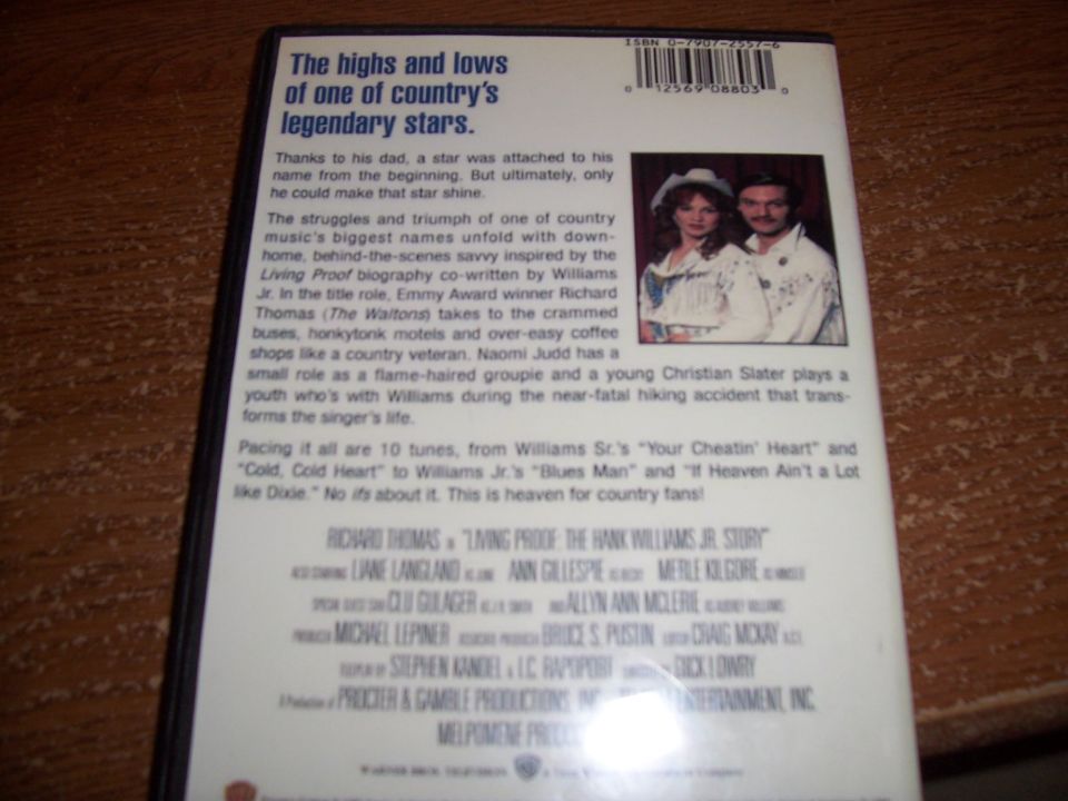 Back cover of the Living Proof Hank Williams Jr. DVD case with summary text and cast credits